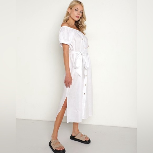 Eberjey Revolve 100% Linen The Harper White Midi Dress NWT‎ - Picture 3 of 4